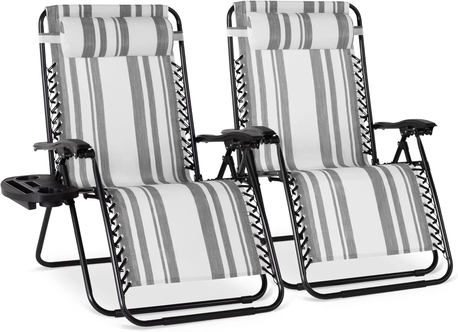 Best Choice Products Set of 2 Adjustable Steel Mesh Zero Gravity Lounge Chair Recliners w/Pillows and Cup Holder Trays bifanuoyard - Image 26