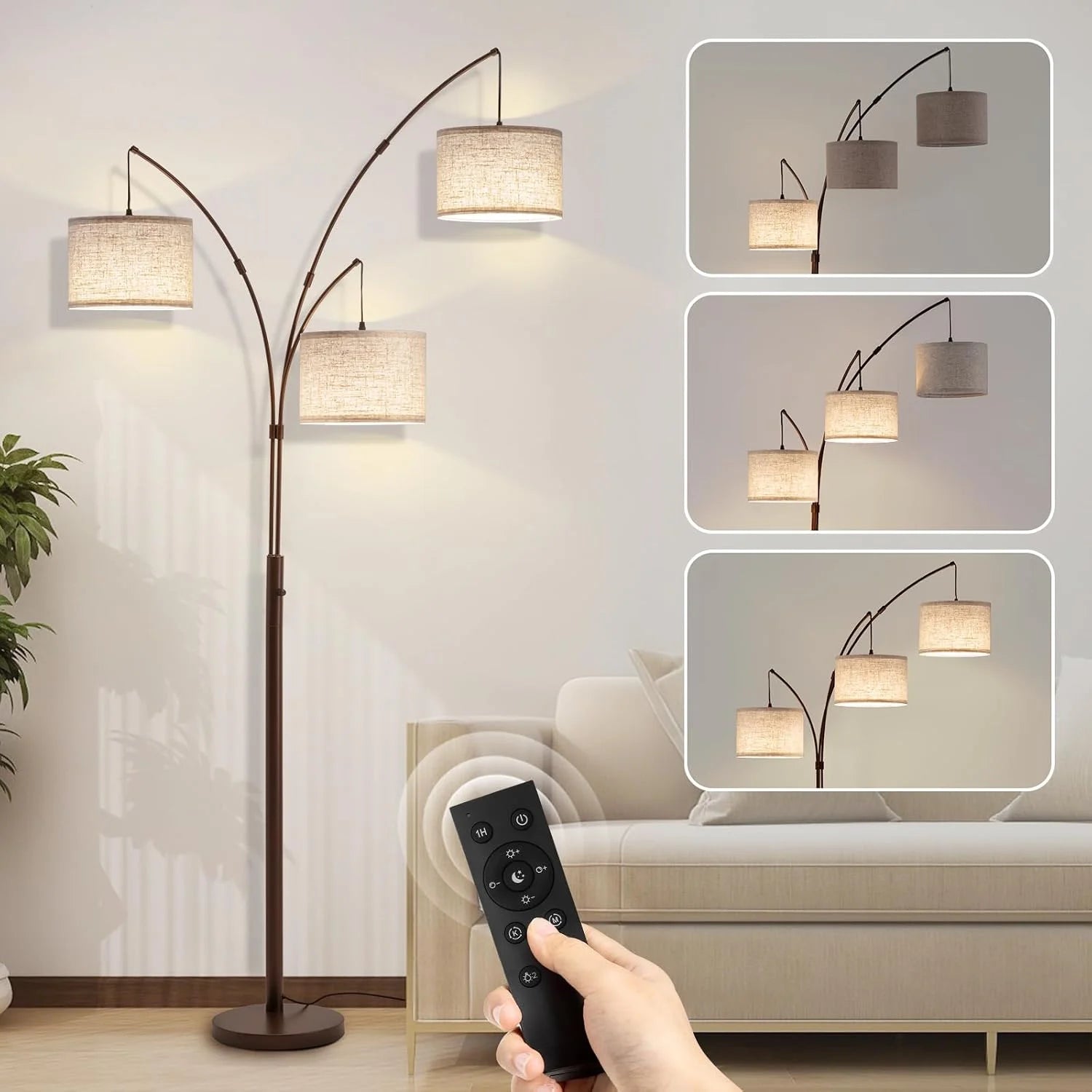 Floor Lamp, Remote Control, Dimmable, 3 Light