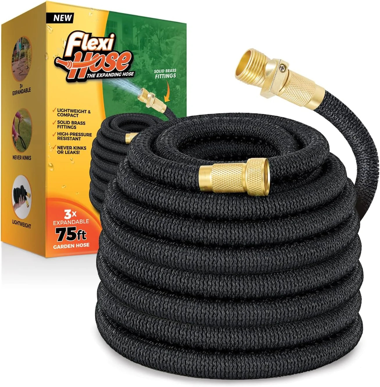 Flexi Hose Lightweight Expandable Garden Hose, 100FT -Retractable Garden Hose, 3/4 Inch Solid Brass Fittings and Double bifanuoyard - Image 3