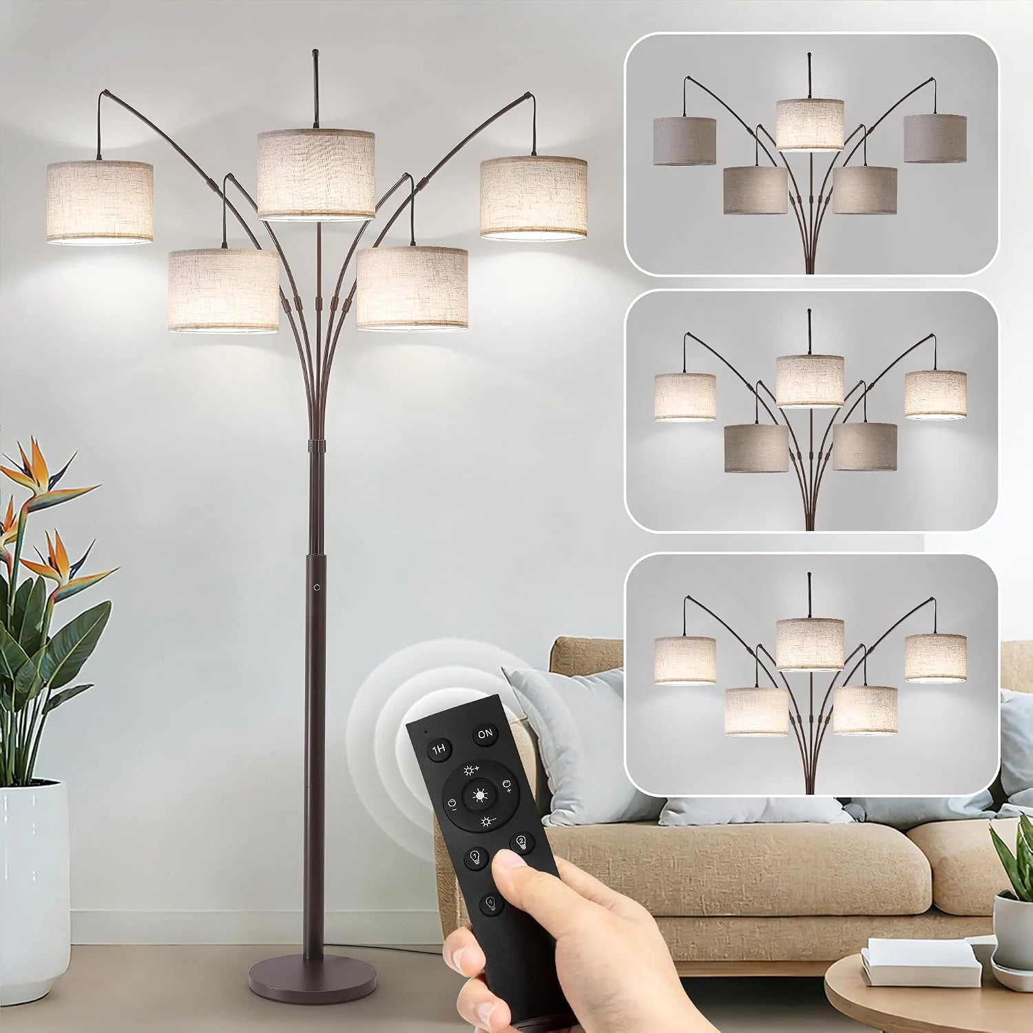 Floor Lamp, Remote Control, Dimmable, 3 Light - Image 6