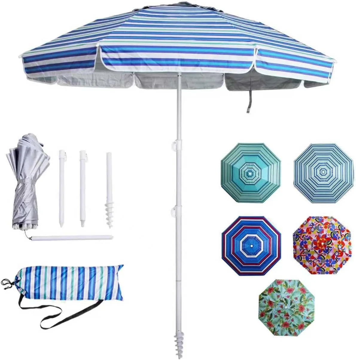 New Arrivals 6ft Beach Umbrella – Heavy Duty Wind Resistant UV 50+ Portable Sun Shade with Sand Anchor & Carry Bag - Image 4
