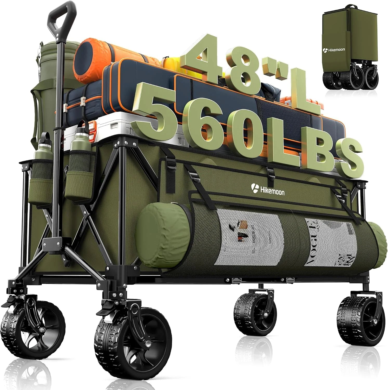 New Arrivals HIKEMOON 48" Extra Large Collapsible Wagon with Big Wheels, 300L Black, 560LBS Heavy Duty bifanuoyard - Image 8