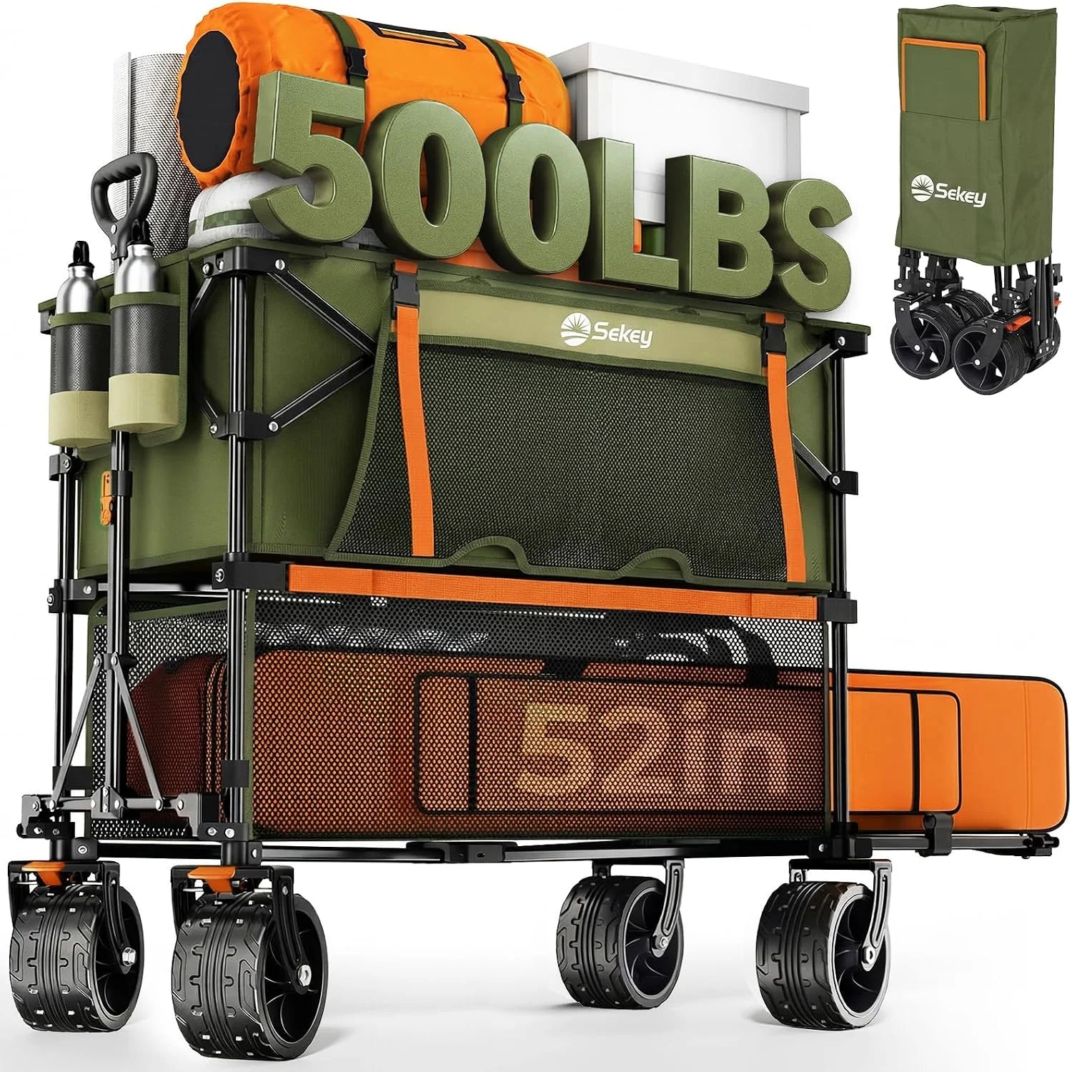 Sekey 500LBS Heavy Duty Double Decker Wagon with Extender, 400L Large Capacity Collapsible Garden Cart Fits 10x10 Canopy - Image 5
