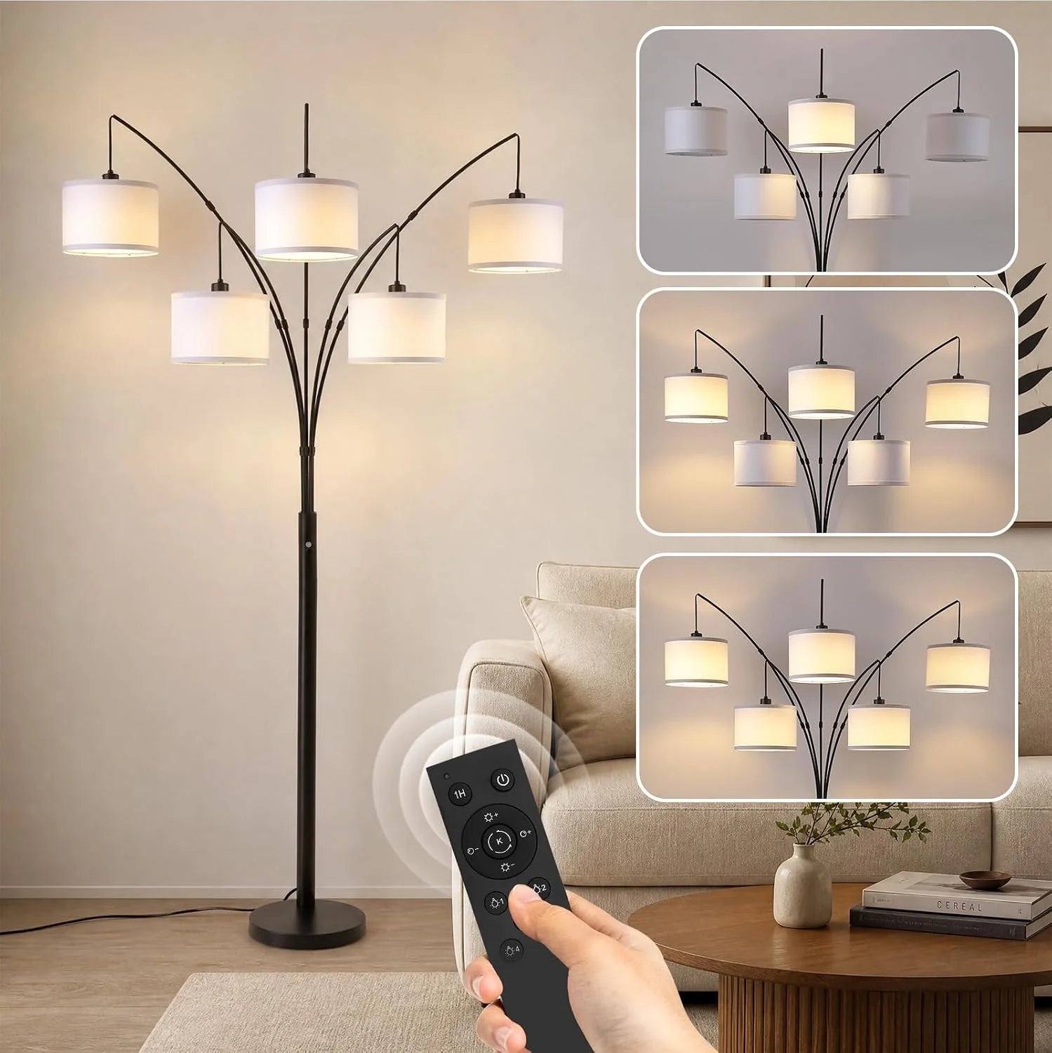 Floor Lamp, Remote Control, Dimmable, 3 Light - Image 4