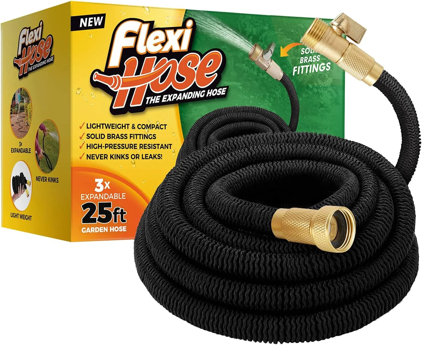 Flexi Hose Lightweight Expandable Garden Hose, 100FT -Retractable Garden Hose, 3/4 Inch Solid Brass Fittings and Double bifanuoyard - Image 4