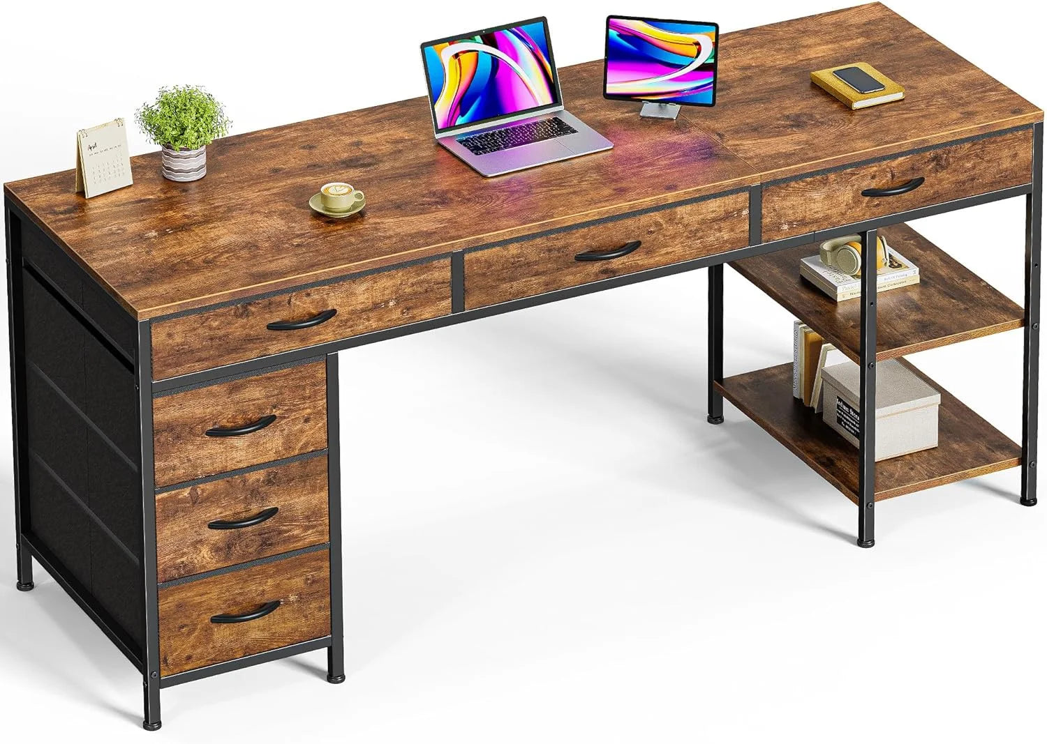 Huuger Computer Desk with 6 Drawers, Office Desk with Shelves, 47inch bifanuoyard - Image 6