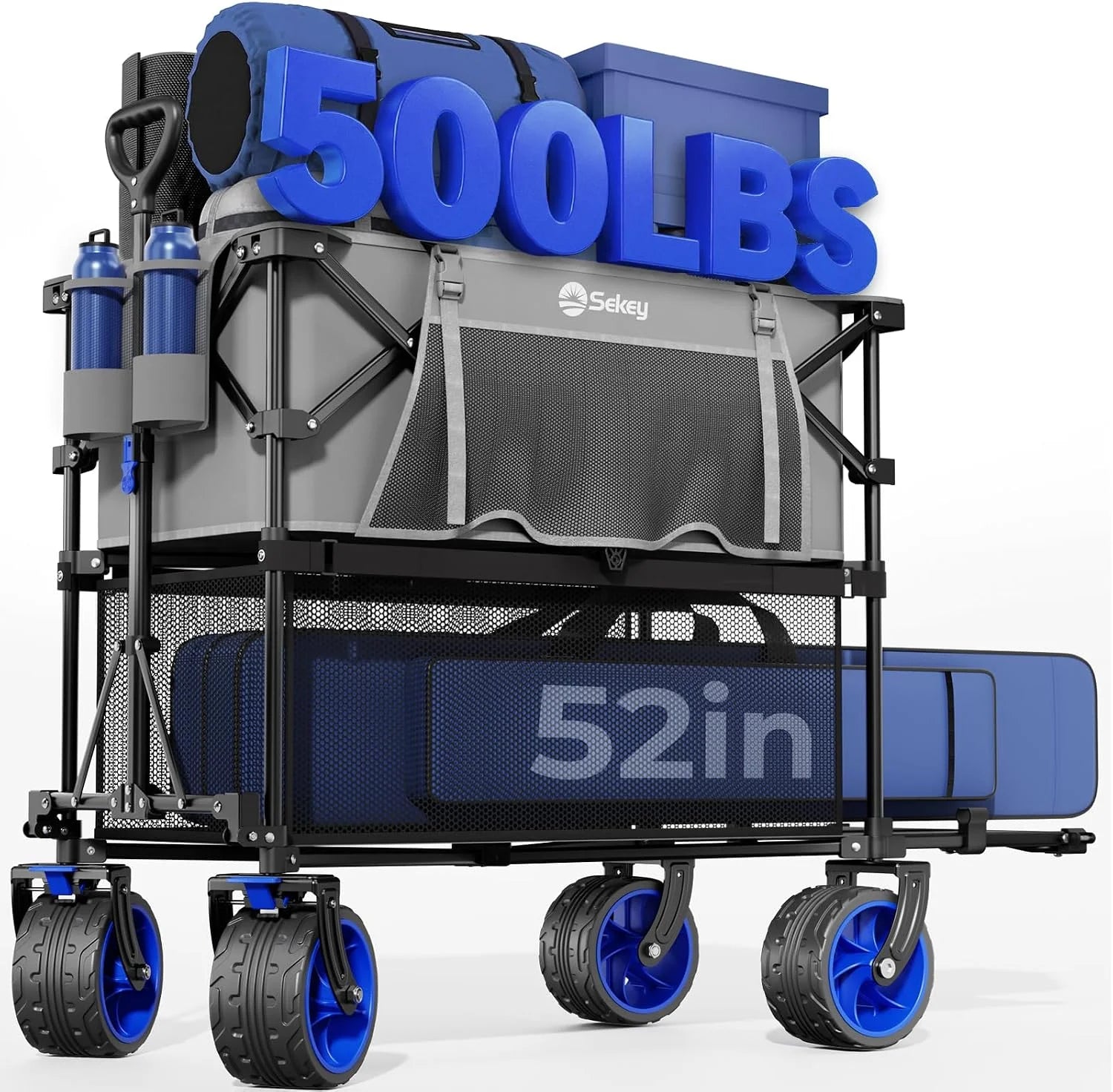Sekey 500LBS Heavy Duty Double Decker Wagon with Extender, 400L Large Capacity Collapsible Garden Cart Fits 10x10 Canopy - Image 3