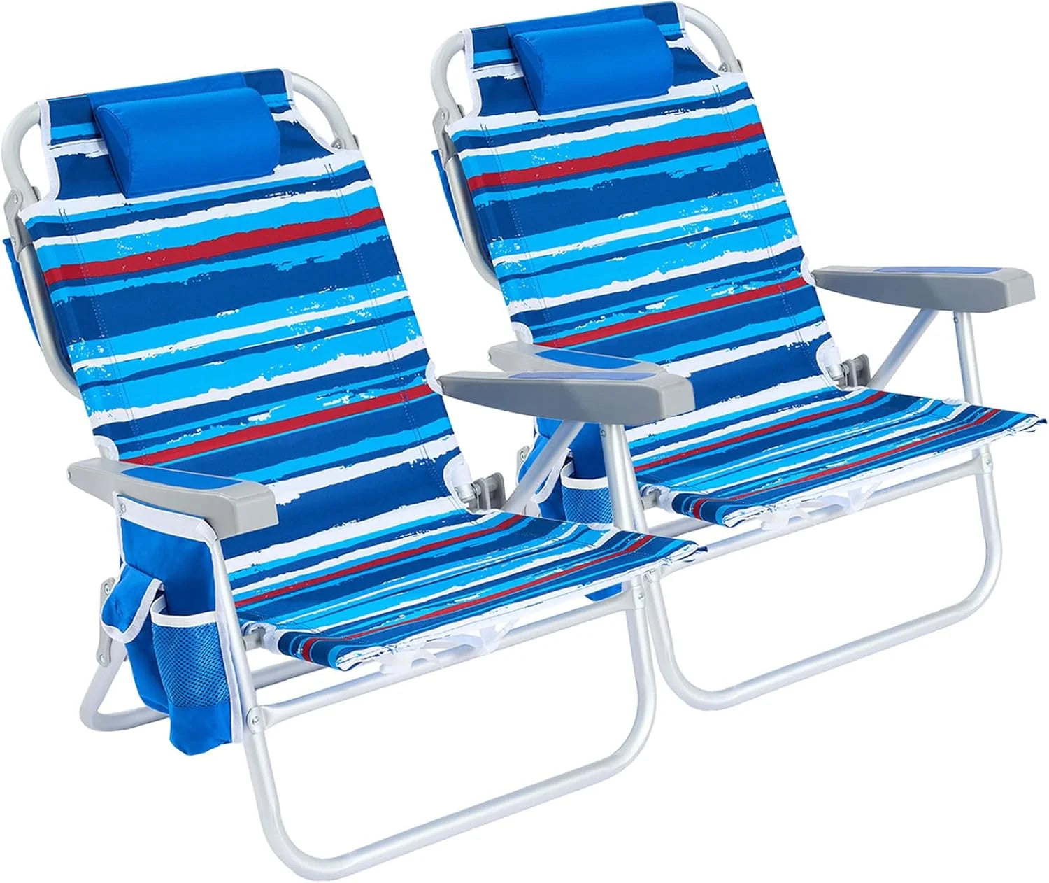 New Arrivals Low Beach Chair 2 Pack, 5-Position Lay Flat Reclining, Backpack Portable Folding Chairs with Cooler Bag & Cup