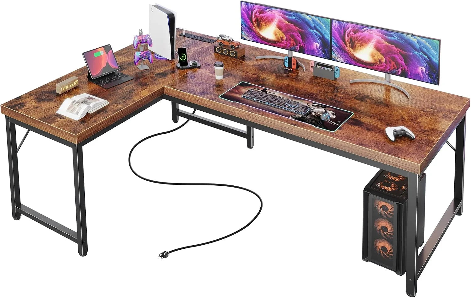 Huuger 63 Inch L Shaped Desk with Power Outlets and USB-C Port, 0.95 Inch Thicker Desktop bifanuoyard - Image 6