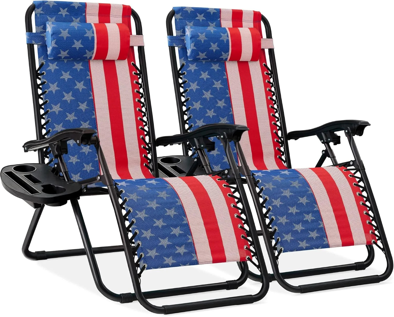 Best Choice Products Set of 2 Adjustable Steel Mesh Zero Gravity Lounge Chair Recliners w/Pillows and Cup Holder Trays bifanuoyard - Image 25