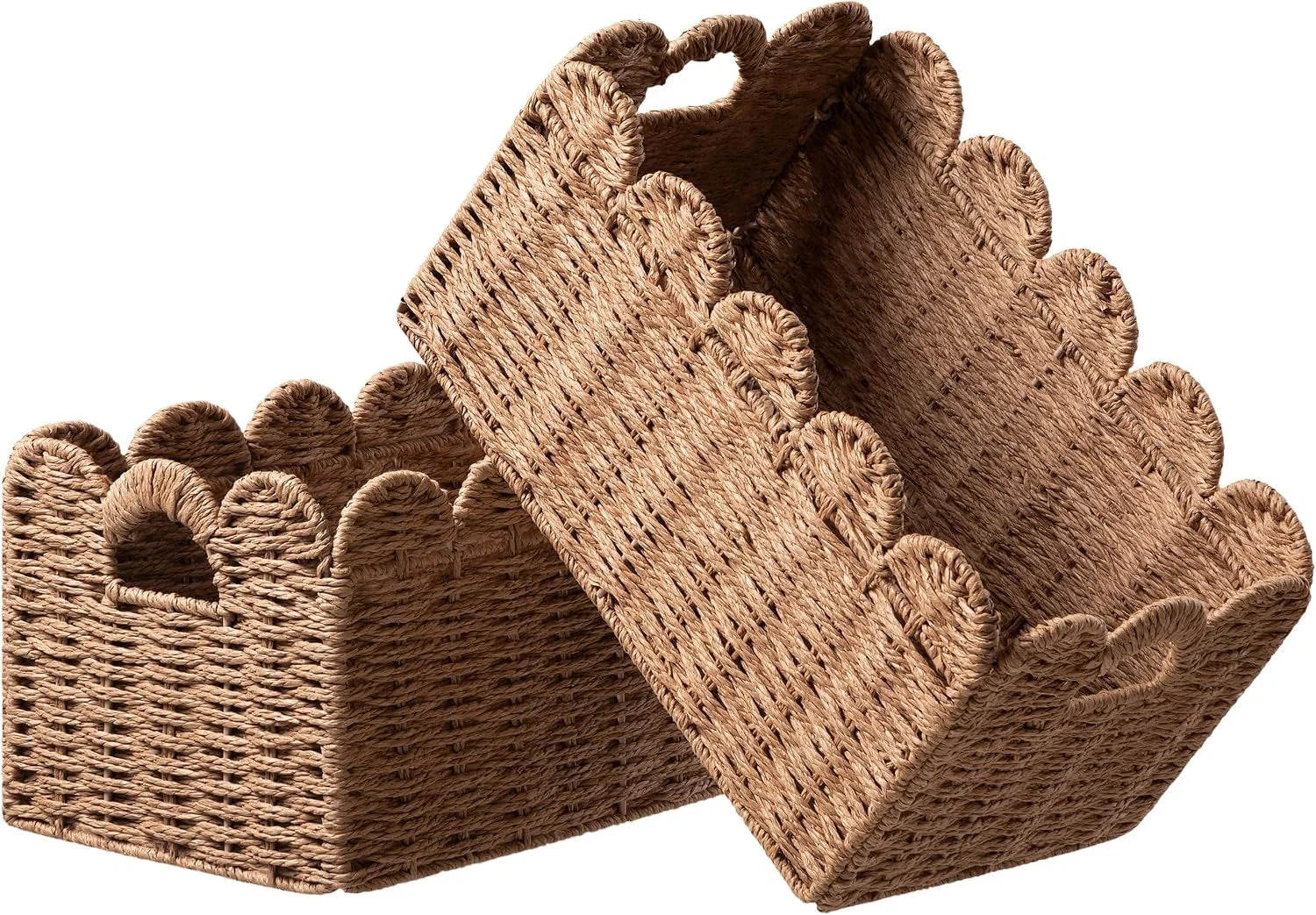 2 Pack Scalloped Edge Basket, Wicker Storage Baskets for Shelves, Hand-woven Rattan Baskets with Built-in Handles bifanuoyard - Image 6