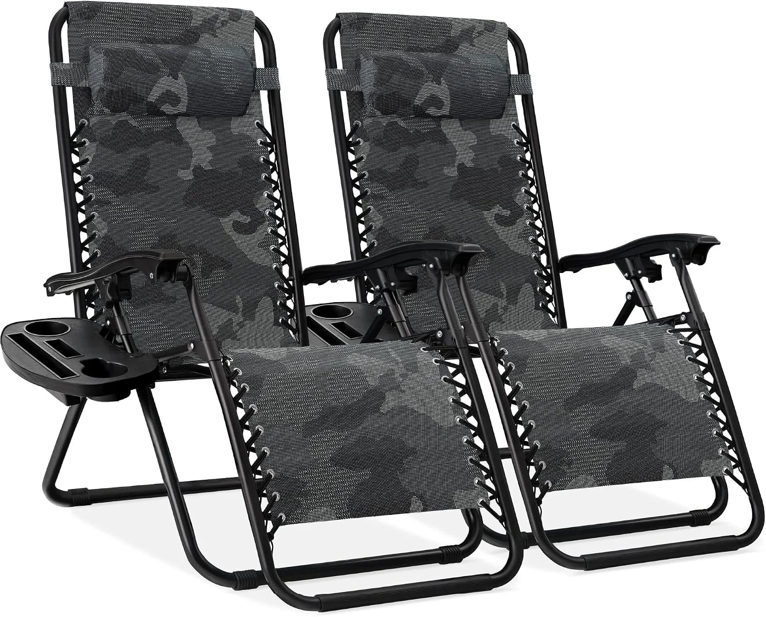 Best Choice Products Set of 2 Adjustable Steel Mesh Zero Gravity Lounge Chair Recliners w/Pillows and Cup Holder Trays bifanuoyard - Image 21
