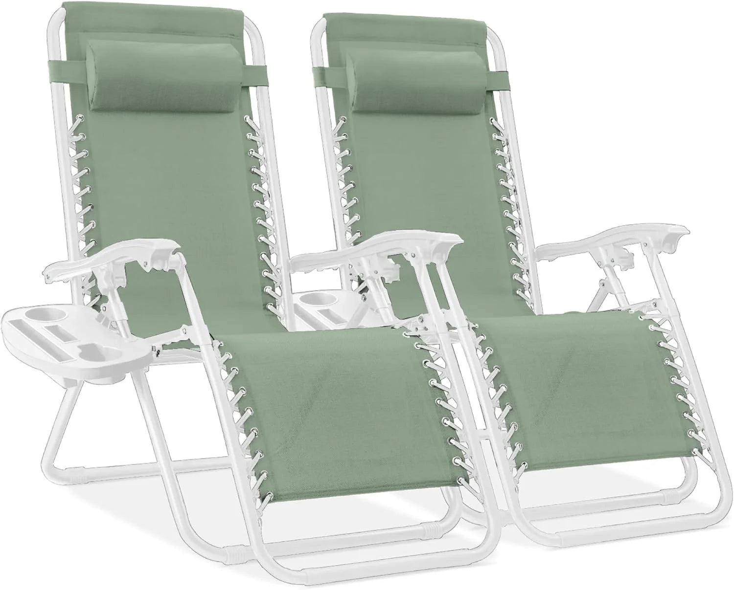 Best Choice Products Set of 2 Adjustable Steel Mesh Zero Gravity Lounge Chair Recliners w/Pillows and Cup Holder Trays bifanuoyard - Image 33