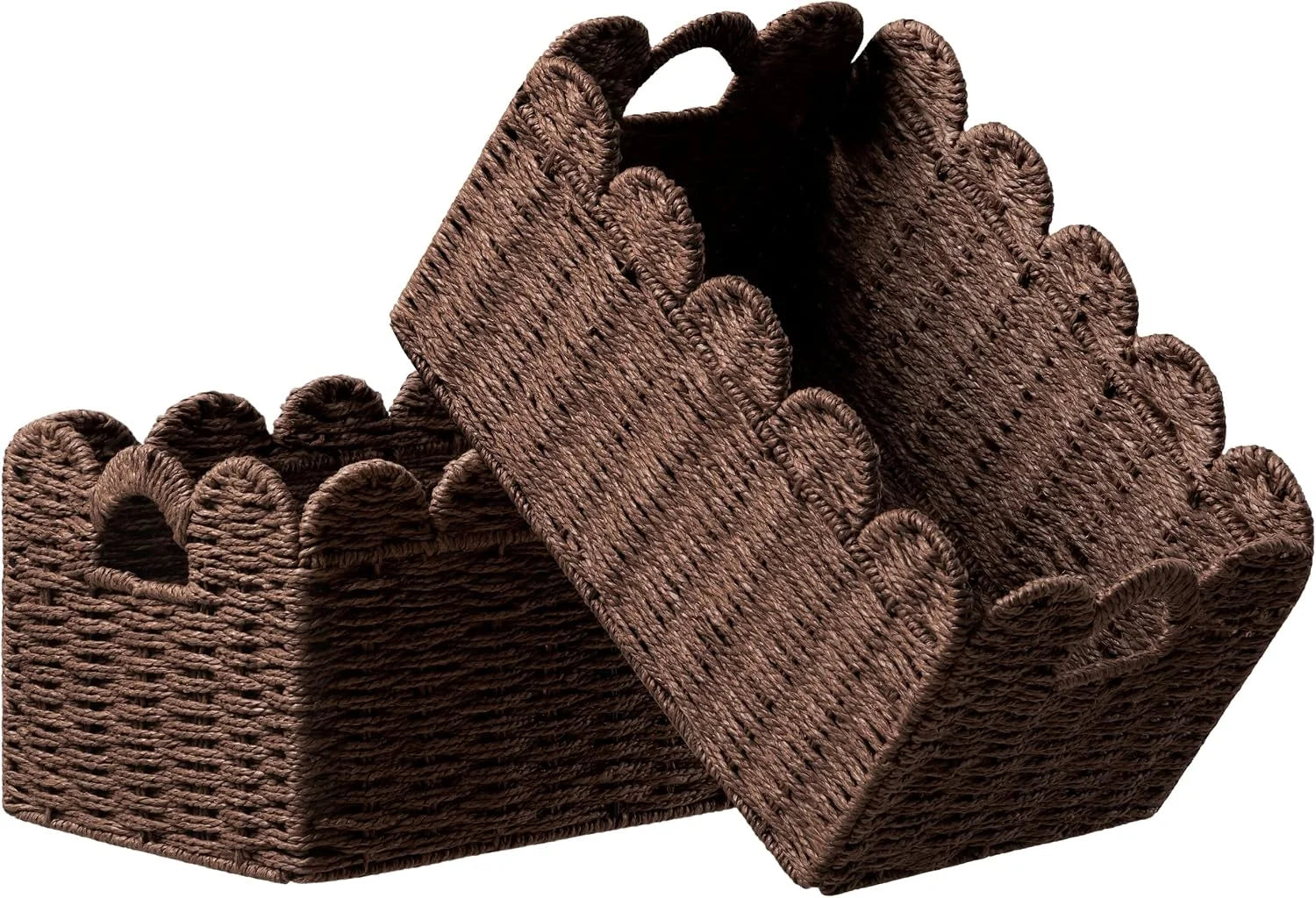 2 Pack Scalloped Edge Basket, Wicker Storage Baskets for Shelves, Hand-woven Rattan Baskets with Built-in Handles bifanuoyard - Image 5