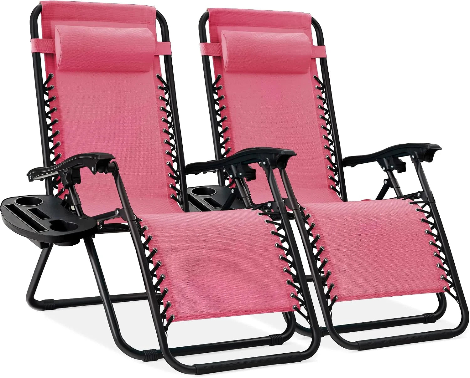 Best Choice Products Set of 2 Adjustable Steel Mesh Zero Gravity Lounge Chair Recliners w/Pillows and Cup Holder Trays bifanuoyard - Image 23