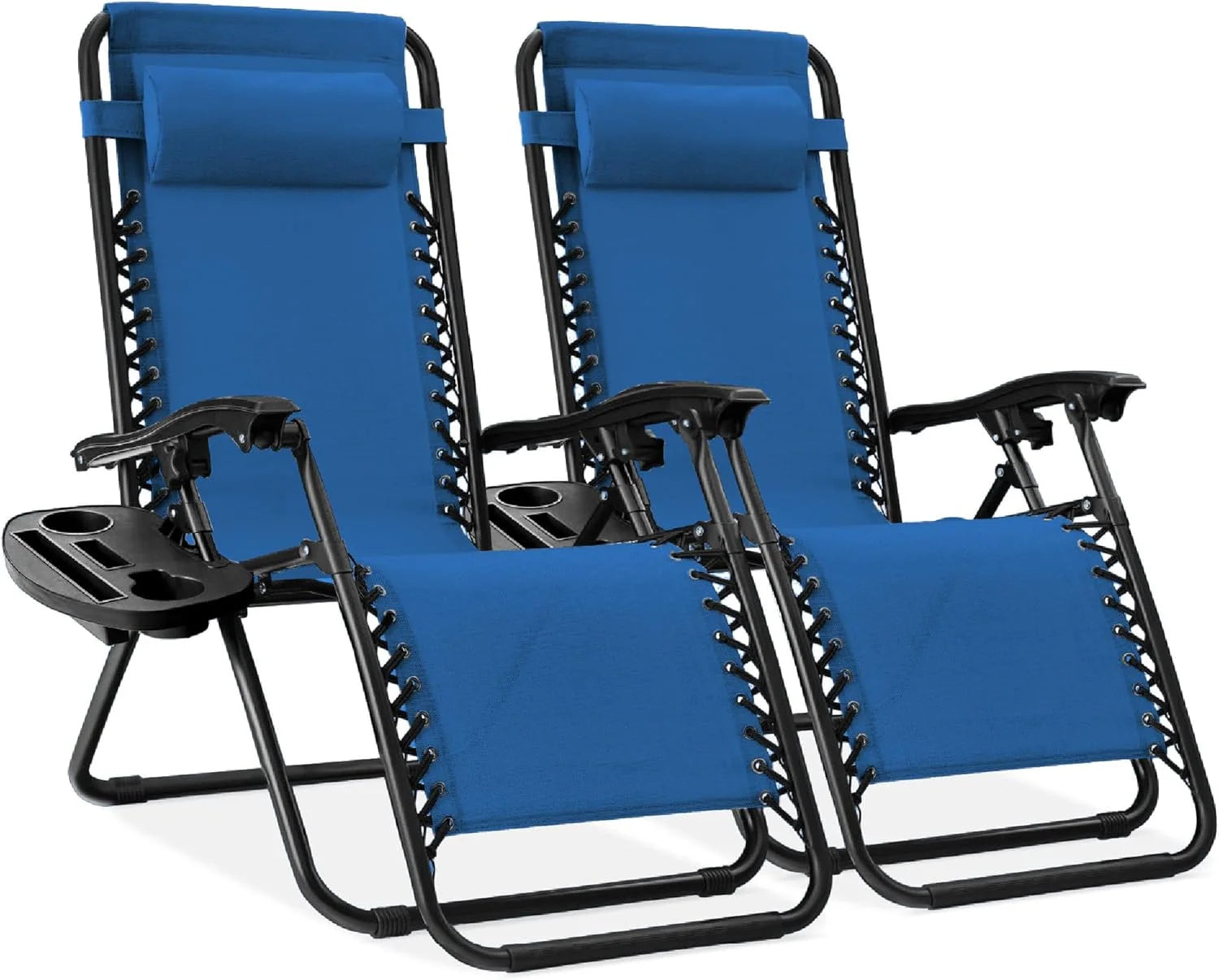 Best Choice Products Set of 2 Adjustable Steel Mesh Zero Gravity Lounge Chair Recliners w/Pillows and Cup Holder Trays bifanuoyard - Image 56