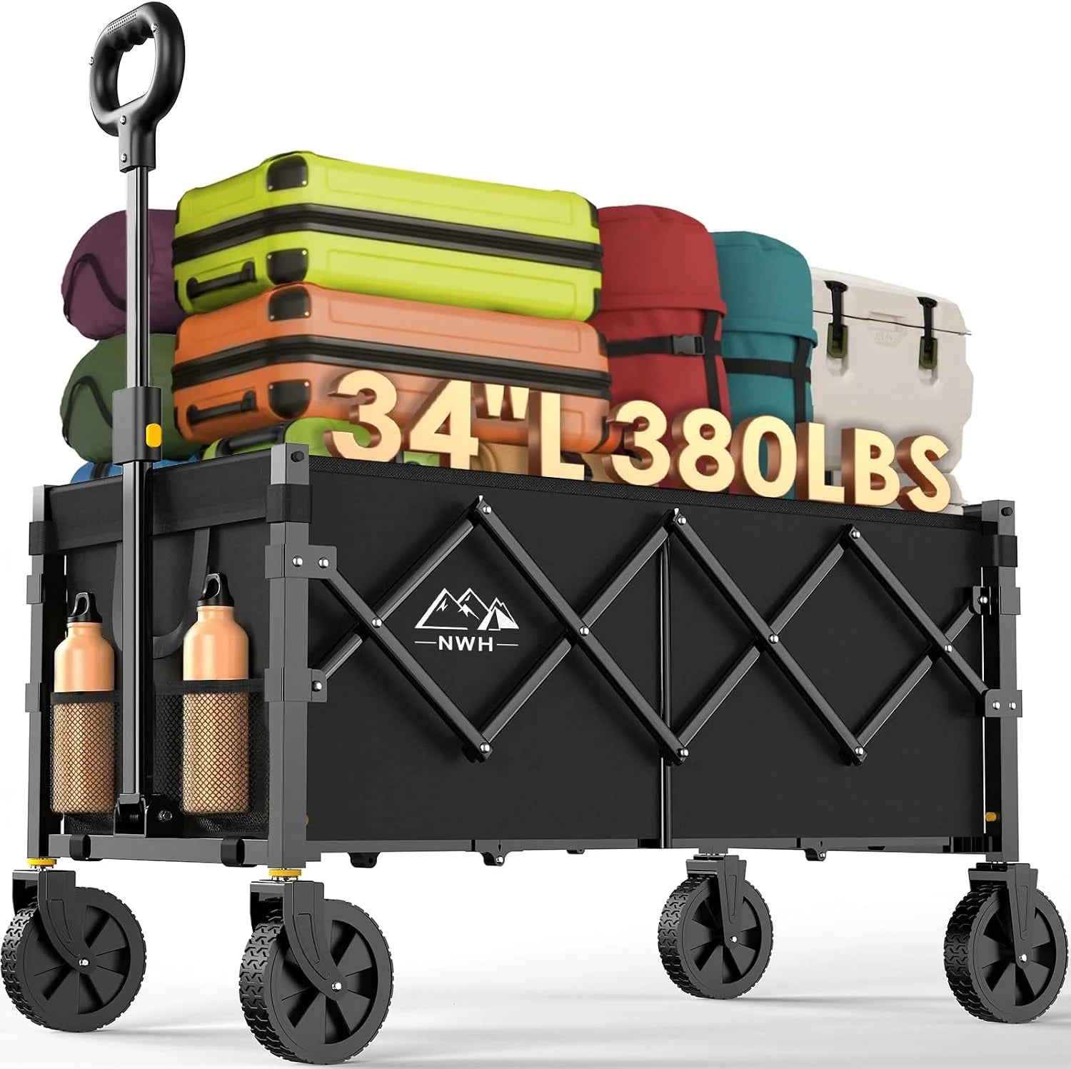 NWH Collapsible Wagon Cart with Wheels Foldable, 360LBS Large Capacity Portable Folding Utility Heavy Duty Beach Wagons Cart with All-Terrain