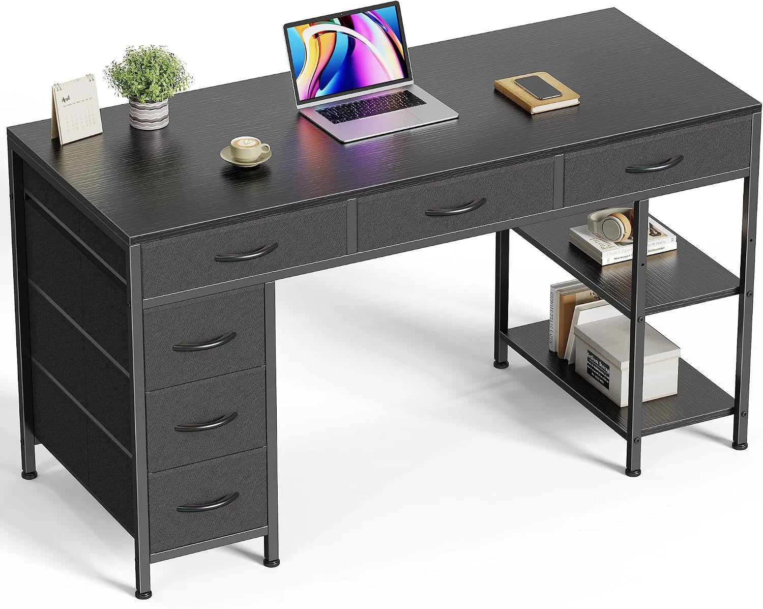 Huuger Computer Desk with 6 Drawers, Office Desk with Shelves, 47inch bifanuoyard - Image 9