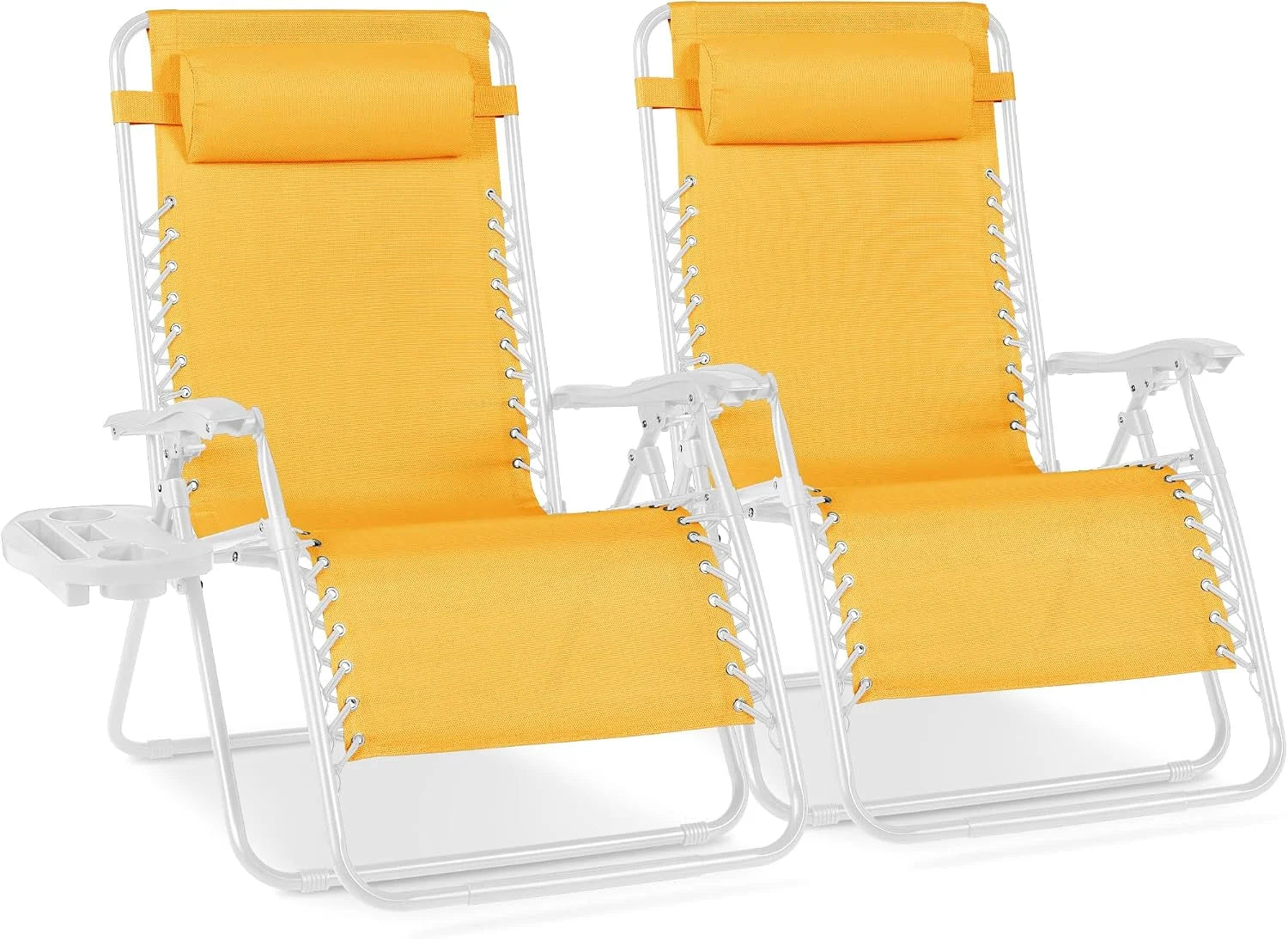 Best Choice Products Set of 2 Adjustable Steel Mesh Zero Gravity Lounge Chair Recliners w/Pillows and Cup Holder Trays bifanuoyard - Image 17