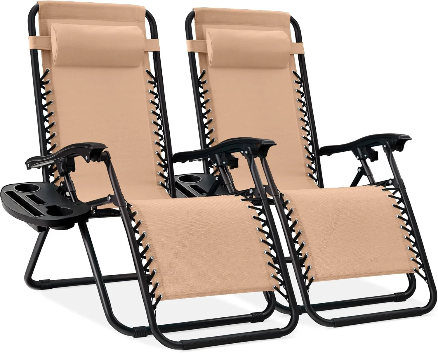 Best Choice Products Set of 2 Adjustable Steel Mesh Zero Gravity Lounge Chair Recliners w/Pillows and Cup Holder Trays bifanuoyard - Image 51
