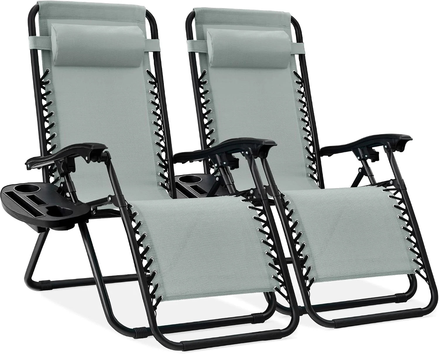 Best Choice Products Set of 2 Adjustable Steel Mesh Zero Gravity Lounge Chair Recliners w/Pillows and Cup Holder Trays bifanuoyard - Image 8