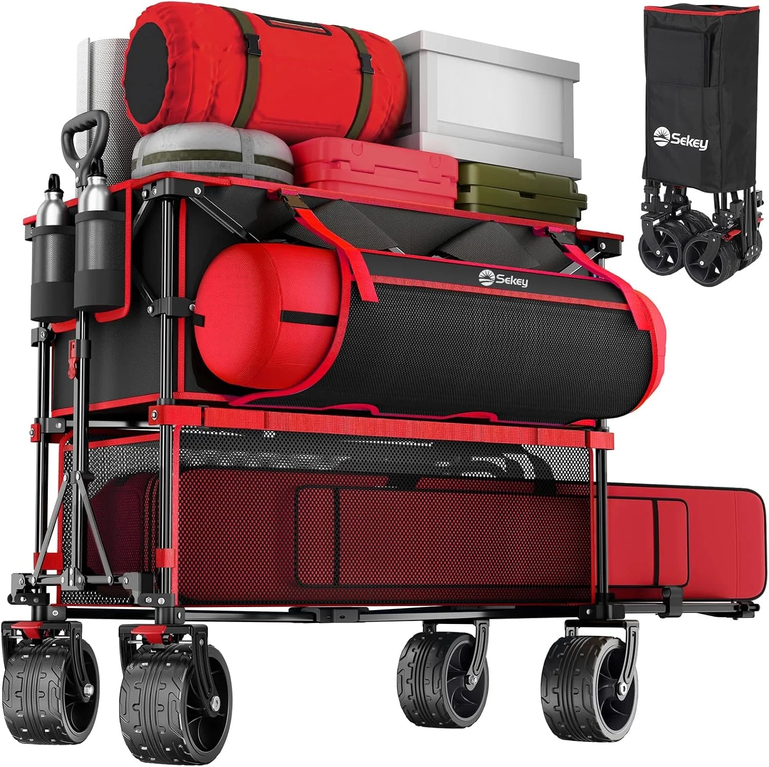 Sekey 500LBS Heavy Duty Double Decker Wagon with Extender, 400L Large Capacity Collapsible Garden Cart Fits 10x10 Canopy - Image 2
