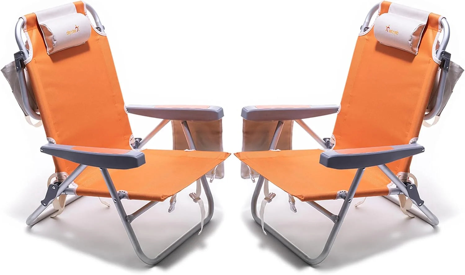 New Arrivals Low Beach Chair 2 Pack, 5-Position Lay Flat Reclining, Backpack Portable Folding Chairs with Cooler Bag & Cup - Image 8