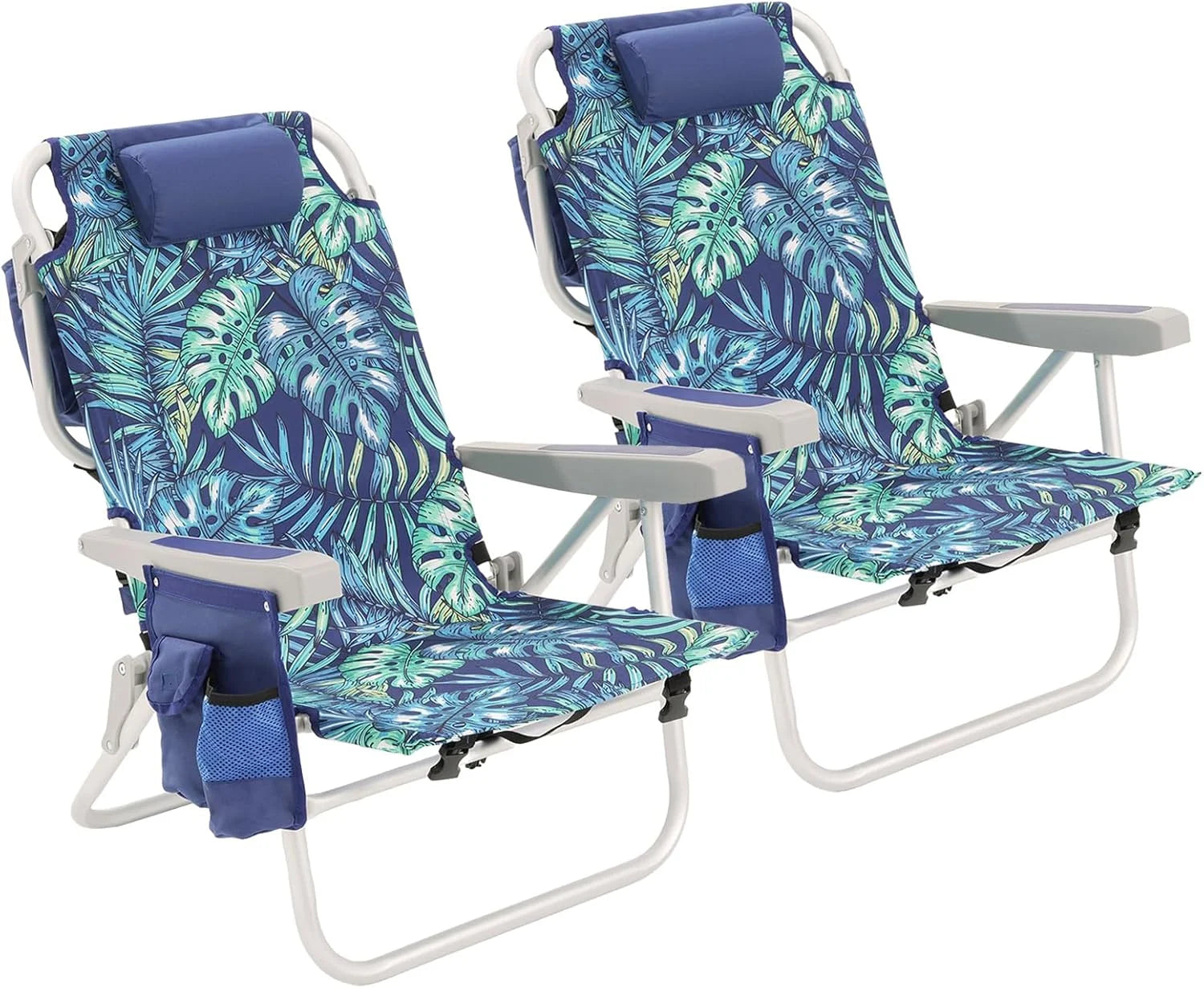 New Arrivals Low Beach Chair 2 Pack, 5-Position Lay Flat Reclining, Backpack Portable Folding Chairs with Cooler Bag & Cup - Image 2