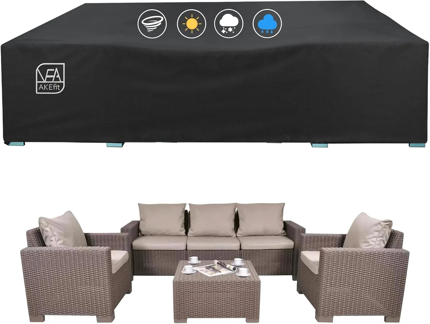 AKEfit Patio Furniture Covers,500D Heavy Duty Waterproof for Outdoor Square and Retangle Patio Table and Chair Covers
