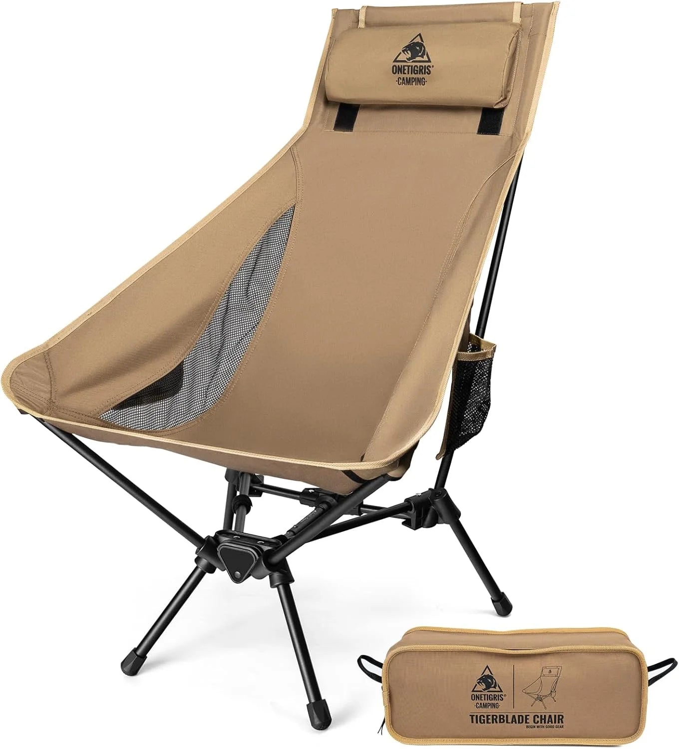 ONETIGRIS Tigerblade High Back Camping Chair with Pillow Design, Comfortable Widened Seat Folding Chair bifanuoyard