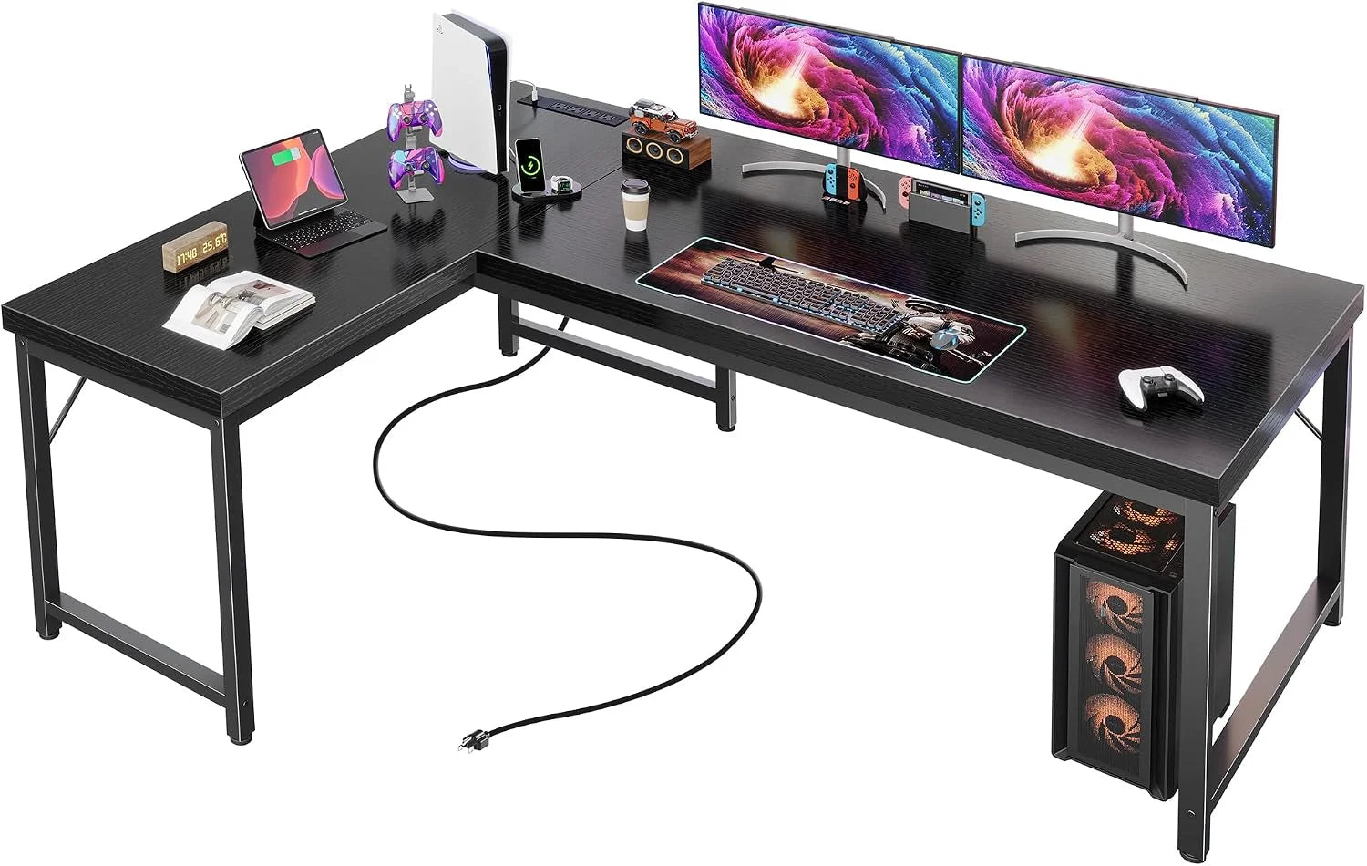 Huuger 63 Inch L Shaped Desk with Power Outlets and USB-C Port, 0.95 Inch Thicker Desktop bifanuoyard - Image 2