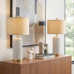 Alternative view of PoKat Small Bedside Table Lamps Set of 2 for Bedroom Living Room, 21.5" Modern Ceramic Nightstand Lamps with Gold Base bifanuoyard