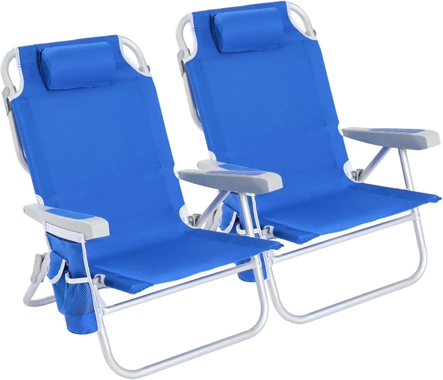 New Arrivals Low Beach Chair 2 Pack, 5-Position Lay Flat Reclining, Backpack Portable Folding Chairs with Cooler Bag & Cup - Image 5