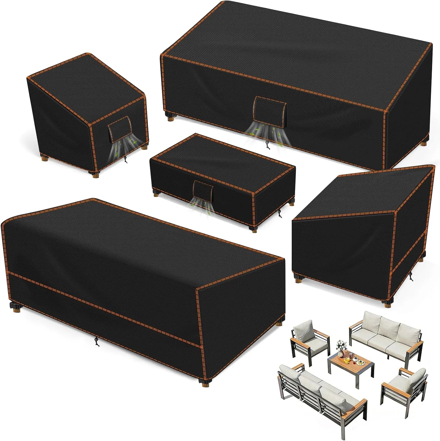 New Arrivals Furniture Set Covers for Outdoor Waterproof 5 Piece, XX-Large, Black