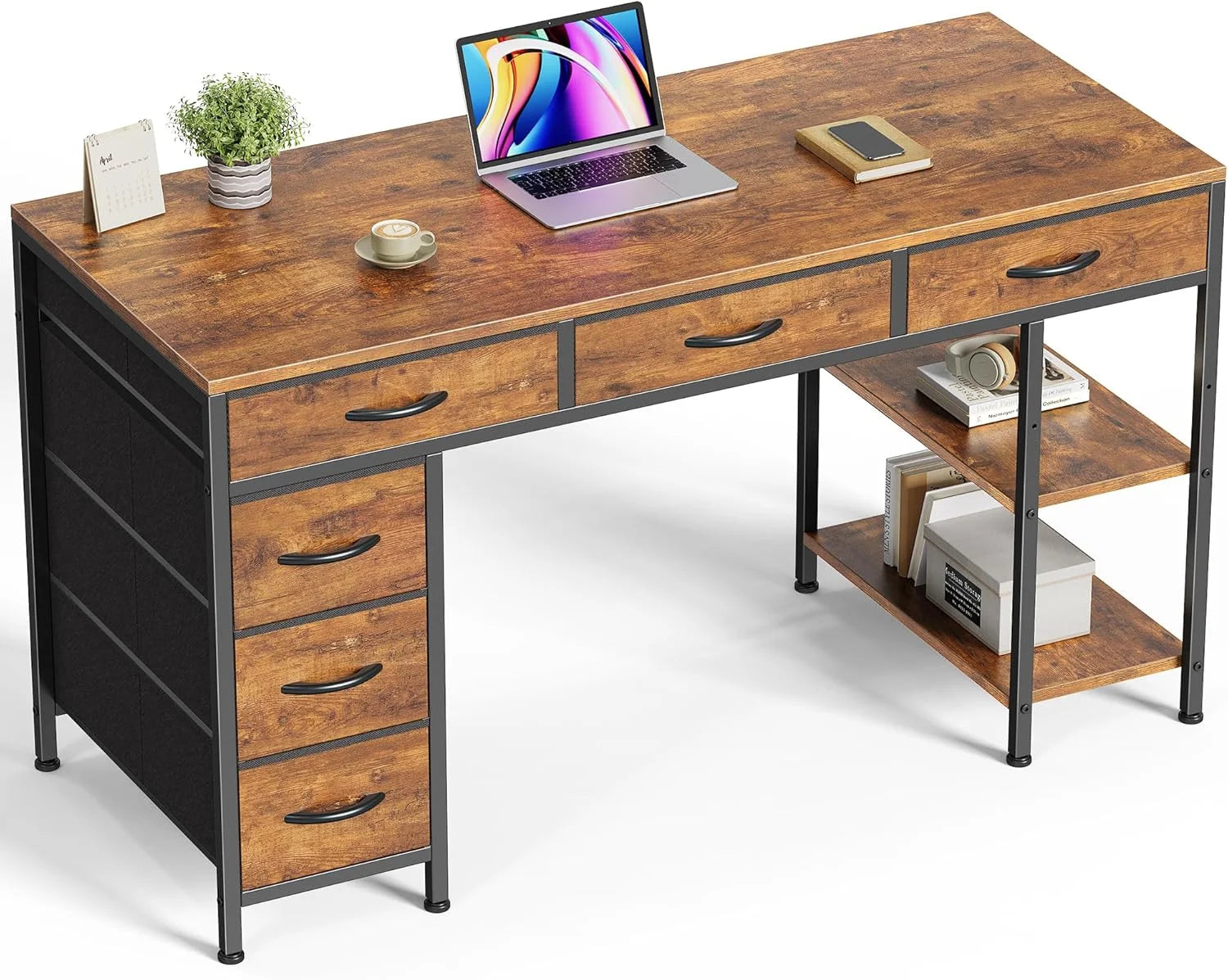 Huuger Computer Desk with 6 Drawers, Office Desk with Shelves, 47inch bifanuoyard - Image 5