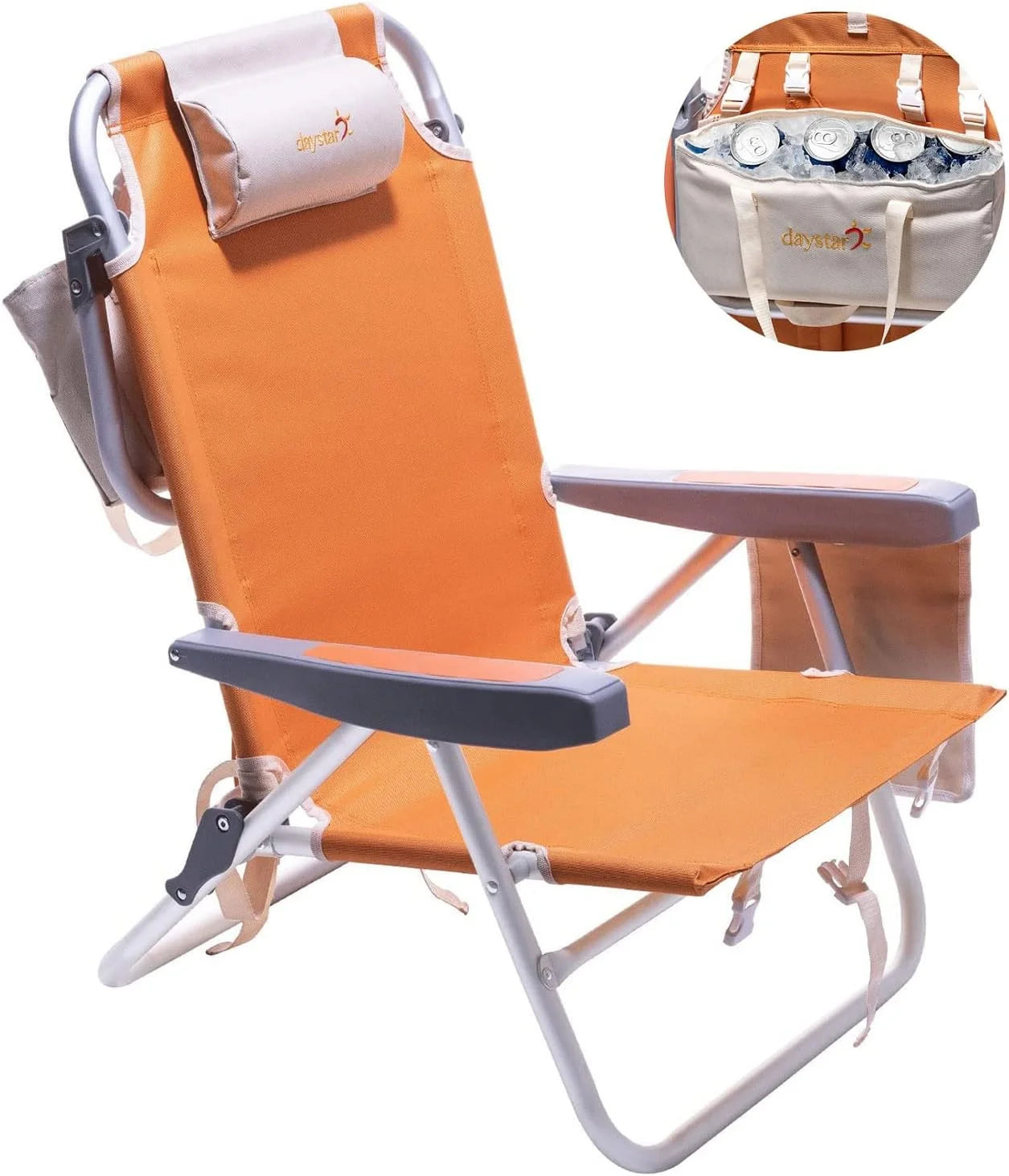 New Arrivals Low Beach Chair 2 Pack, 5-Position Lay Flat Reclining, Backpack Portable Folding Chairs with Cooler Bag & Cup - Image 12