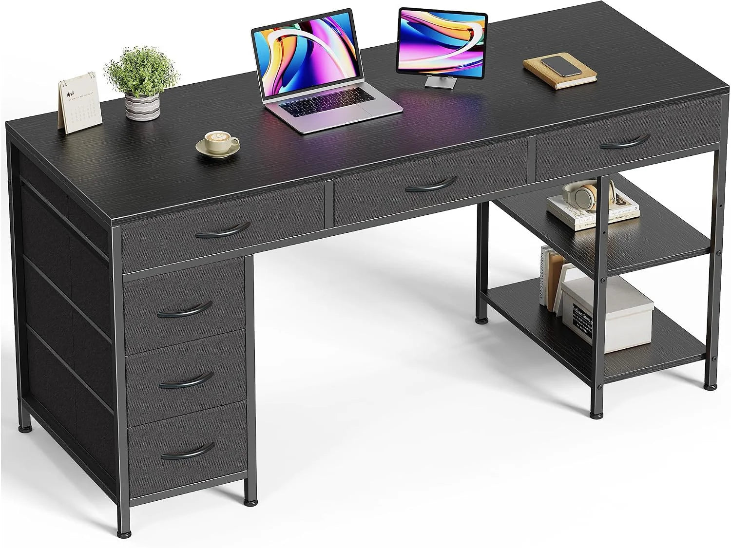 Huuger Computer Desk with 6 Drawers, Office Desk with Shelves, 47inch bifanuoyard - Image 8