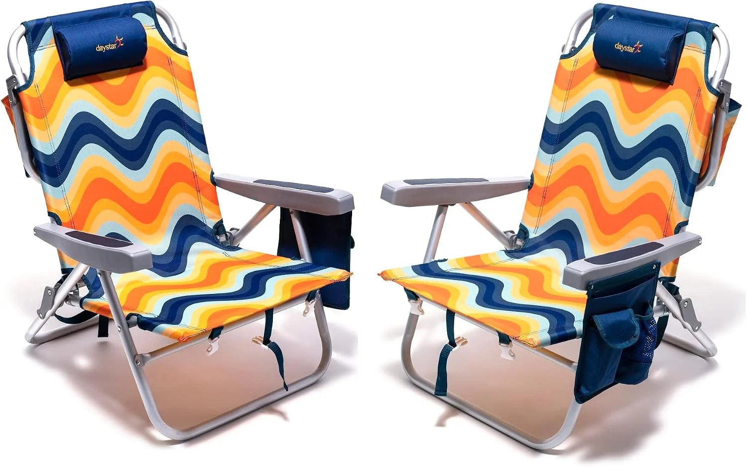 New Arrivals Low Beach Chair 2 Pack, 5-Position Lay Flat Reclining, Backpack Portable Folding Chairs with Cooler Bag & Cup - Image 4