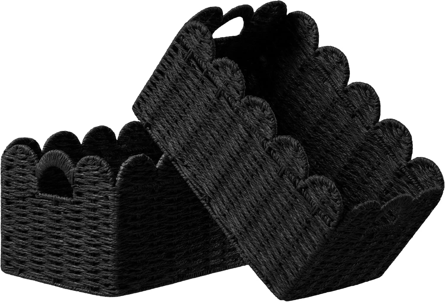 2 Pack Scalloped Edge Basket, Wicker Storage Baskets for Shelves, Hand-woven Rattan Baskets with Built-in Handles bifanuoyard