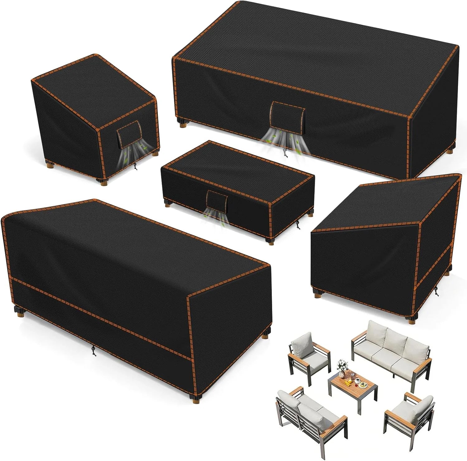 New Arrivals Furniture Set Covers for Outdoor Waterproof 5 Piece, XX-Large, Black - Image 4