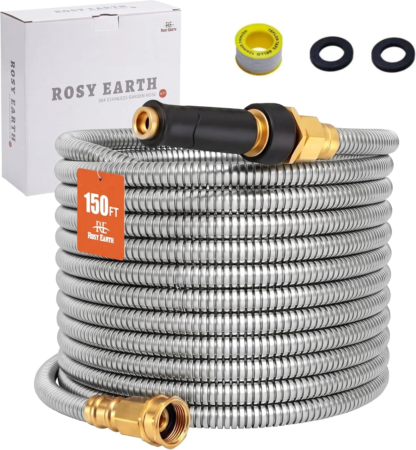 Rosy Earth Stainless Steel Garden Hose 100 FT, Heavy Duty Expandable Water Hose bifanuoyard