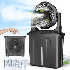 New Arrivals 9L Bucket Portable Misting Fan for Outdoors Patios, 30000mAh Rechargeable Battery Operated Camping Fan