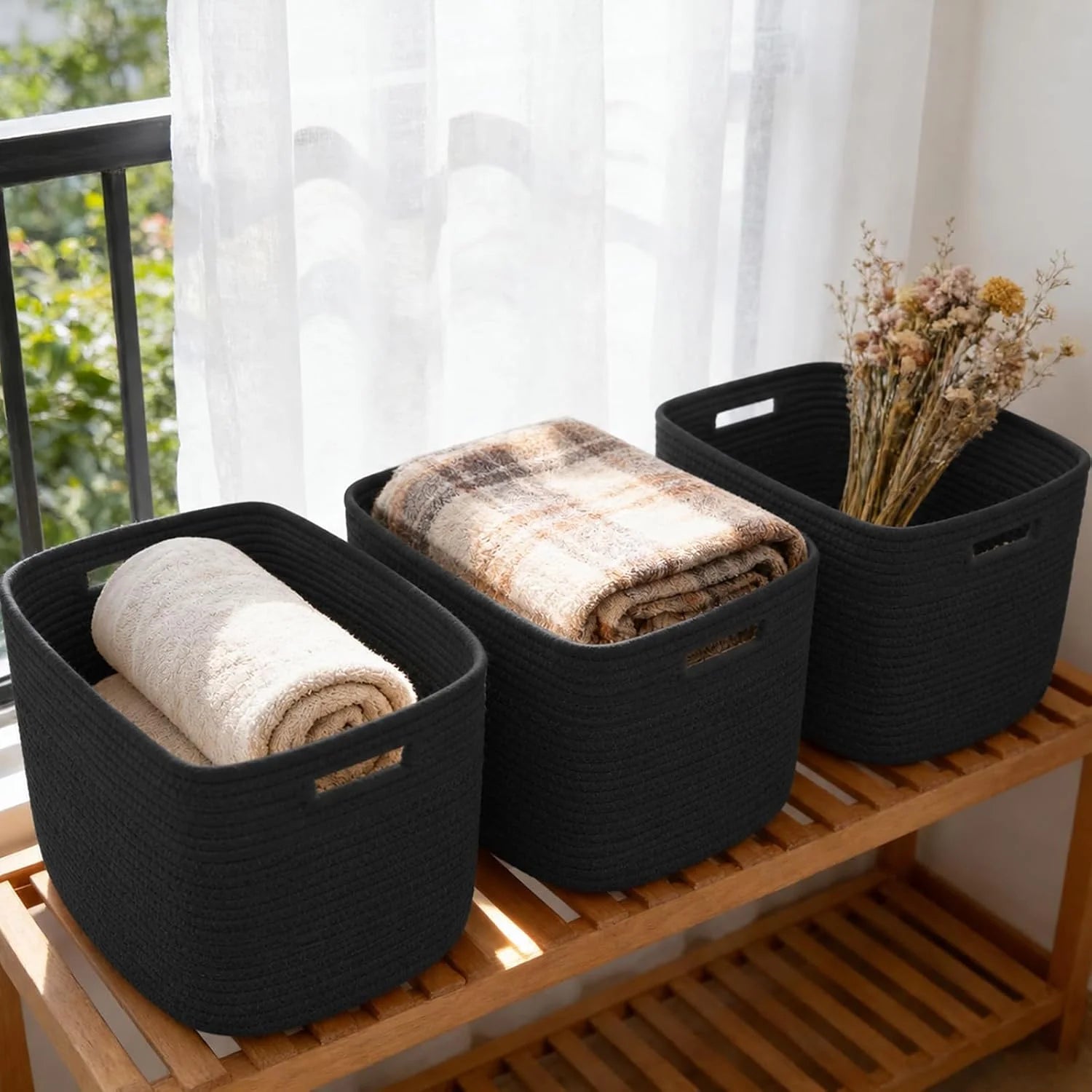 New Arrivals Woven Baskets, Storage Baskets for Shelves with Handles, 13.5×11×9.5 Closet Baskets, Nursery Organizer - Image 2