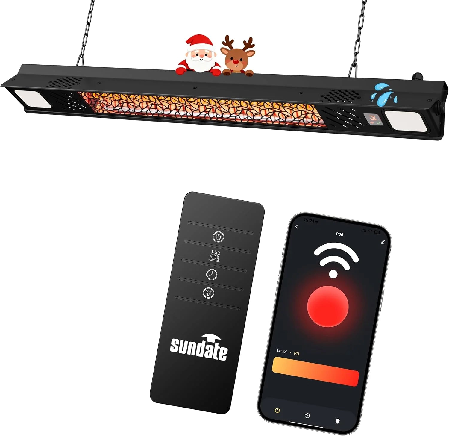 Hanging Electric Patio Heater with Light Ceiling Outdoor, Wifi Control, 1500W Infrared 9 Heat Levels, 24H Timers - Image 2