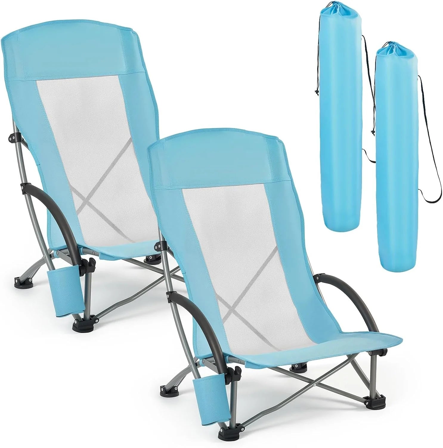 New Arrivals Folding Beach Chair, High Back Camping Chairs for Adults, Portable Extra Wide Seat Chair 330 lbs Heavy Duty