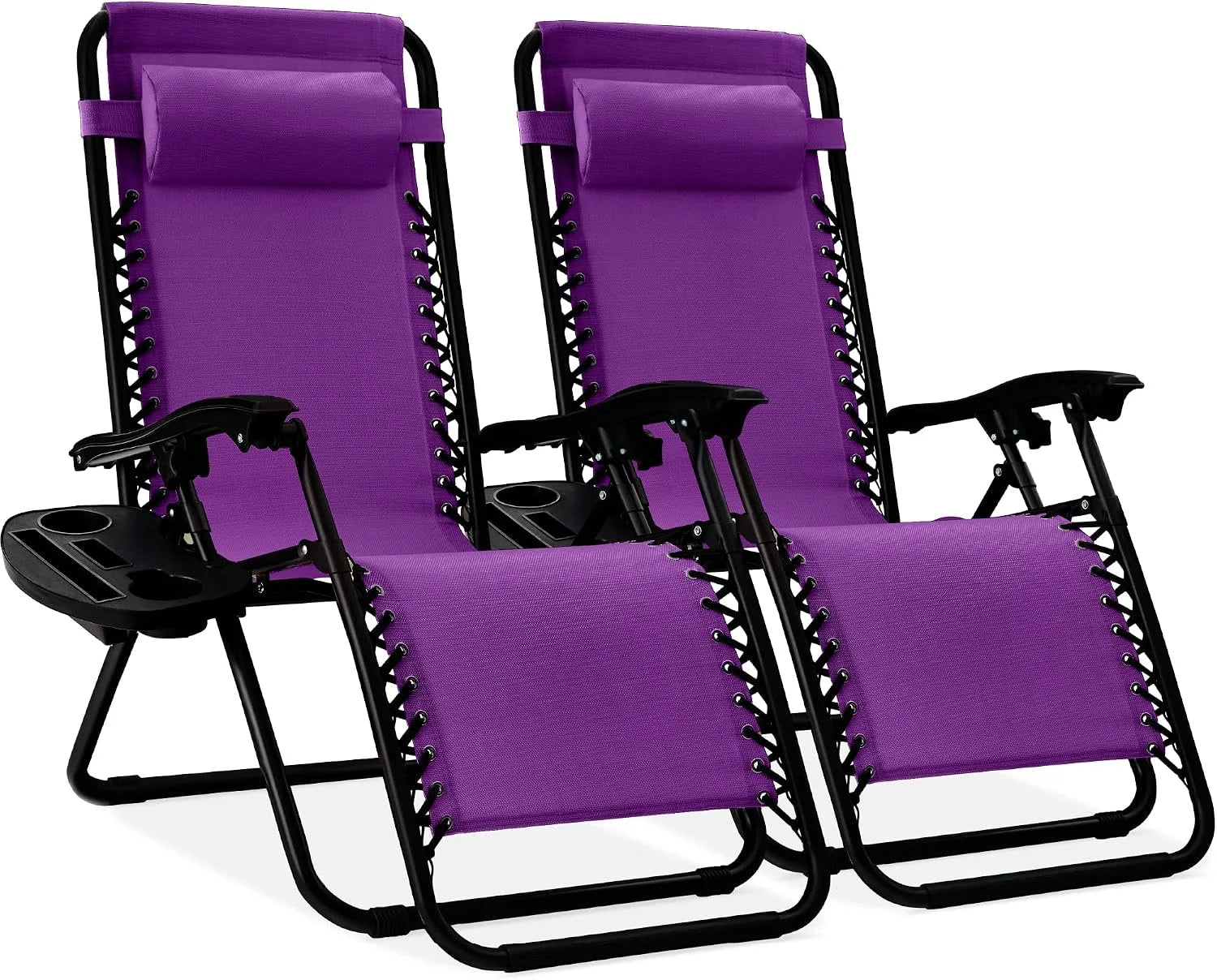 Best Choice Products Set of 2 Adjustable Steel Mesh Zero Gravity Lounge Chair Recliners w/Pillows and Cup Holder Trays bifanuoyard - Image 29
