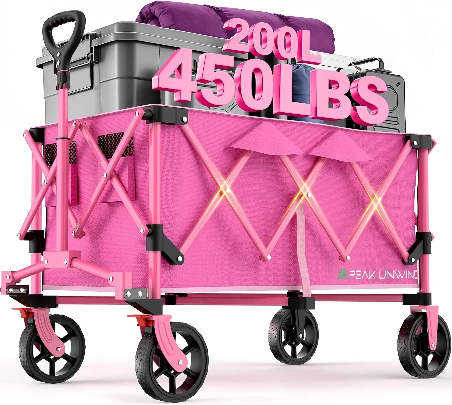 Foldable Carts, Collapsible Wagon with Wheels, 450LBS Heavy Duty Beach Wagon Cart - Image 2