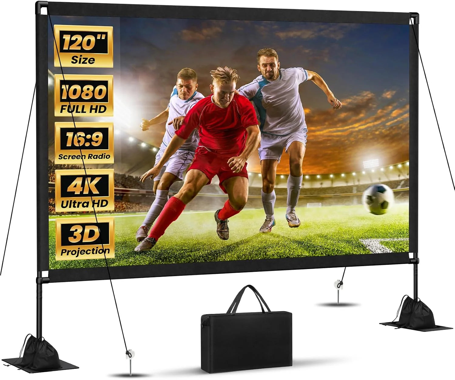 New Arrivals Projector Screen with Stand: Portable Projector Screen Outdoor Indoor Front/Rear16: 9 4K HD with Carry Bag - Image 2