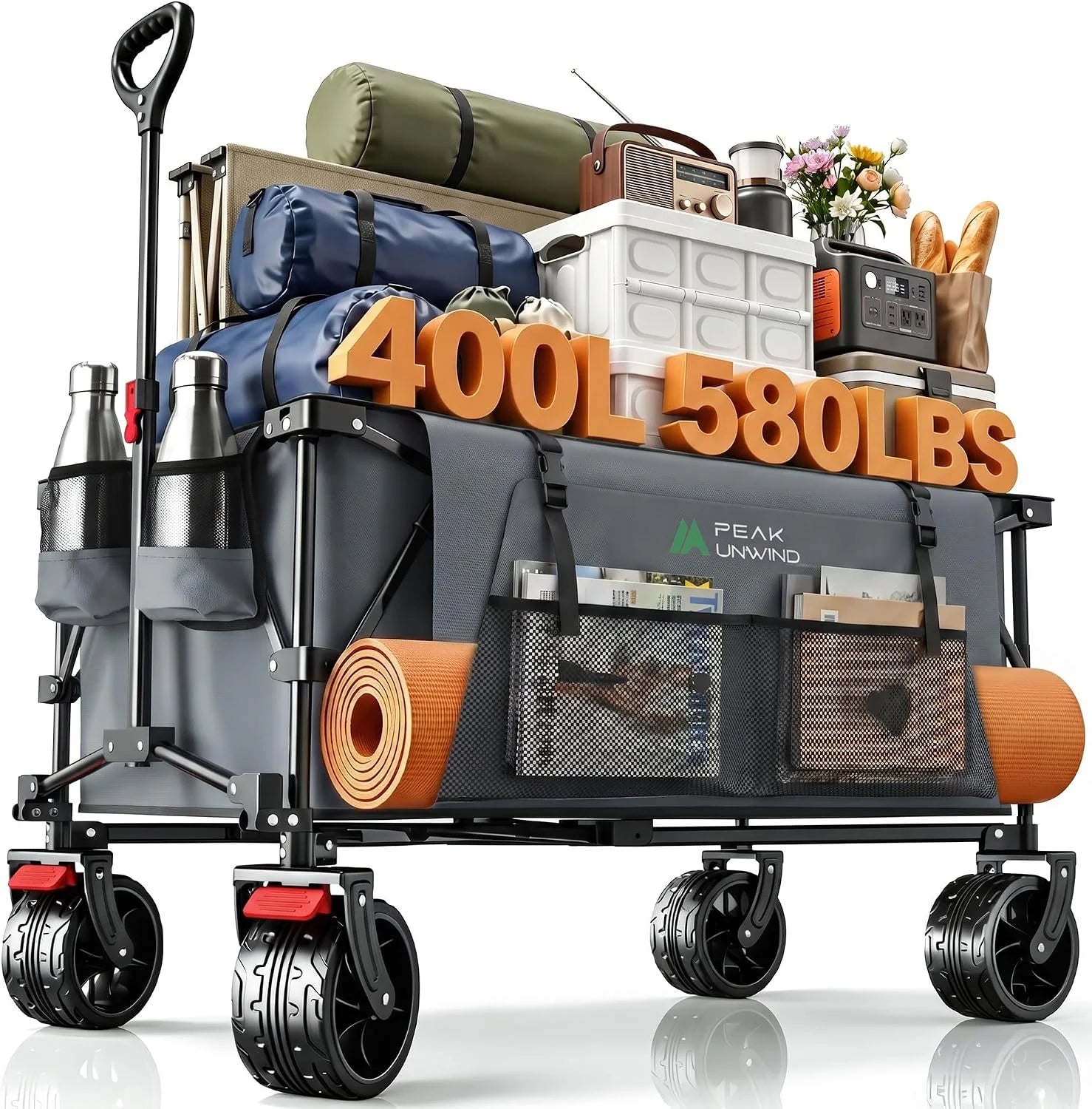 Foldable Carts, Collapsible Wagon with Wheels, 450LBS Heavy Duty Beach Wagon Cart - Image 5