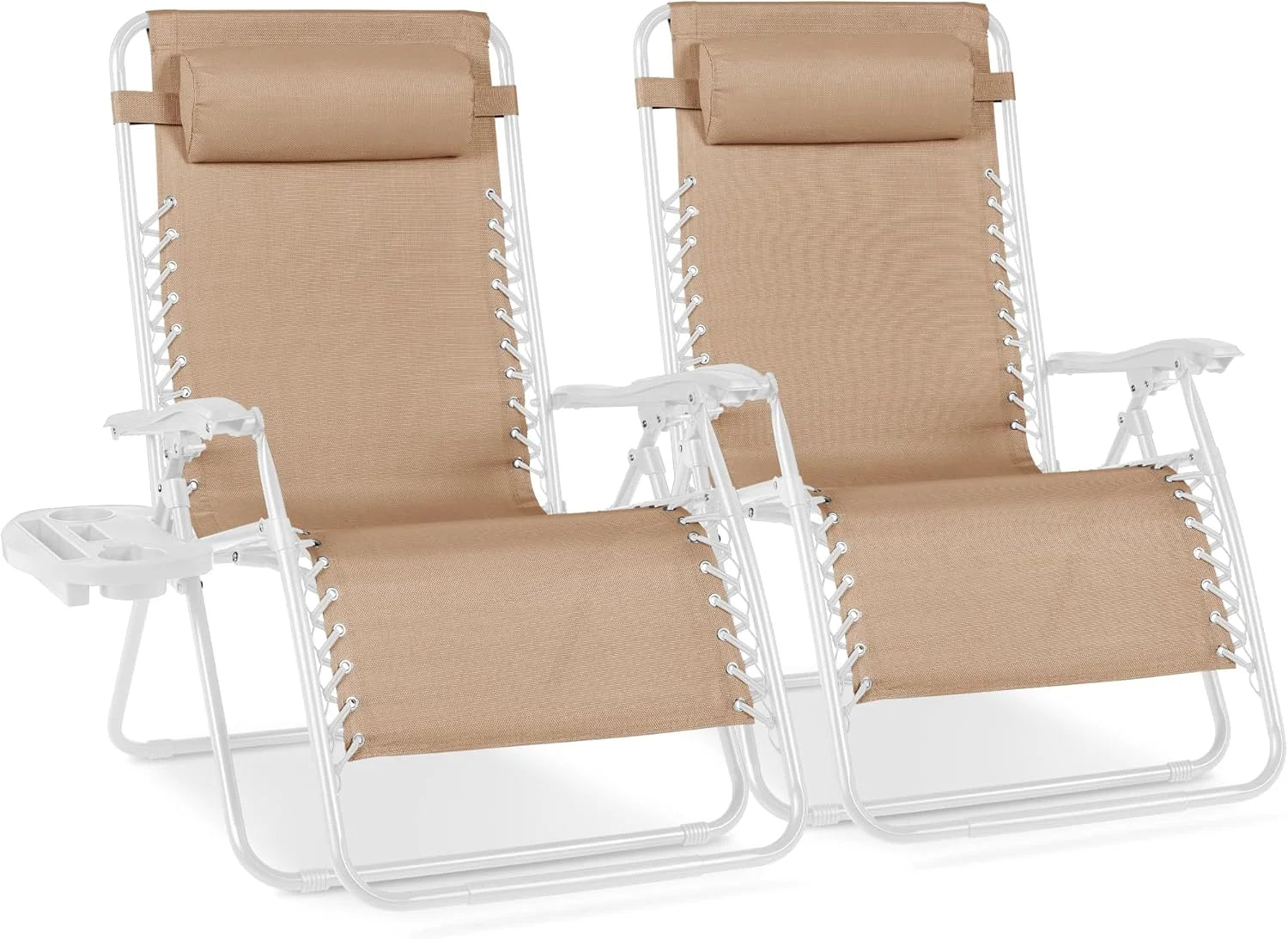 Best Choice Products Set of 2 Adjustable Steel Mesh Zero Gravity Lounge Chair Recliners w/Pillows and Cup Holder Trays bifanuoyard - Image 5